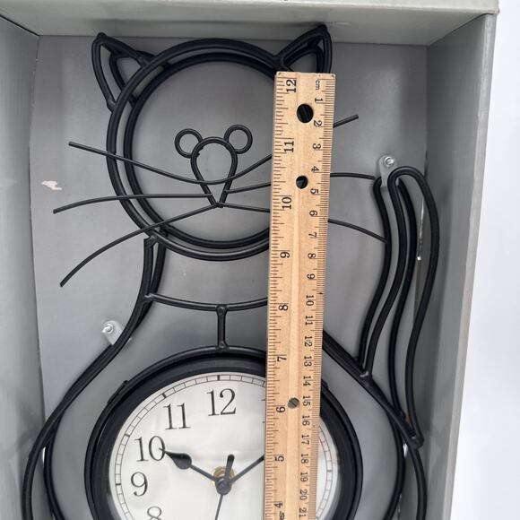 HomeTime Black Metal Wire Cat Clock Whimsical Desk or Wall Decor - Picture 3 of 4